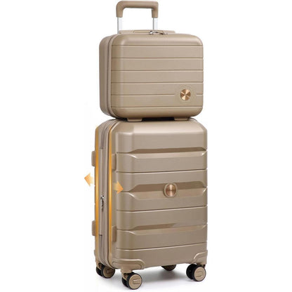 Erweiterbarer Hartschalenkoffer Handgepäck 55cm Gold mit TSA Schloss