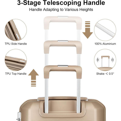Erweiterbarer Hartschalenkoffer Handgepäck 55cm Gold mit TSA Schloss
