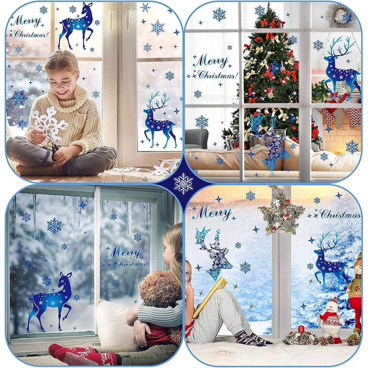 Fensterbilder Weihnachten Blauhirsch Selbstklebend PVC 6er Set