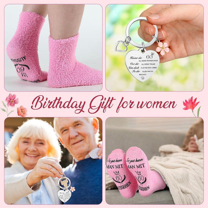 60. Geburtstag Geschenk Set Damen Kosmetiktasche Socken Schlüsselanhänger