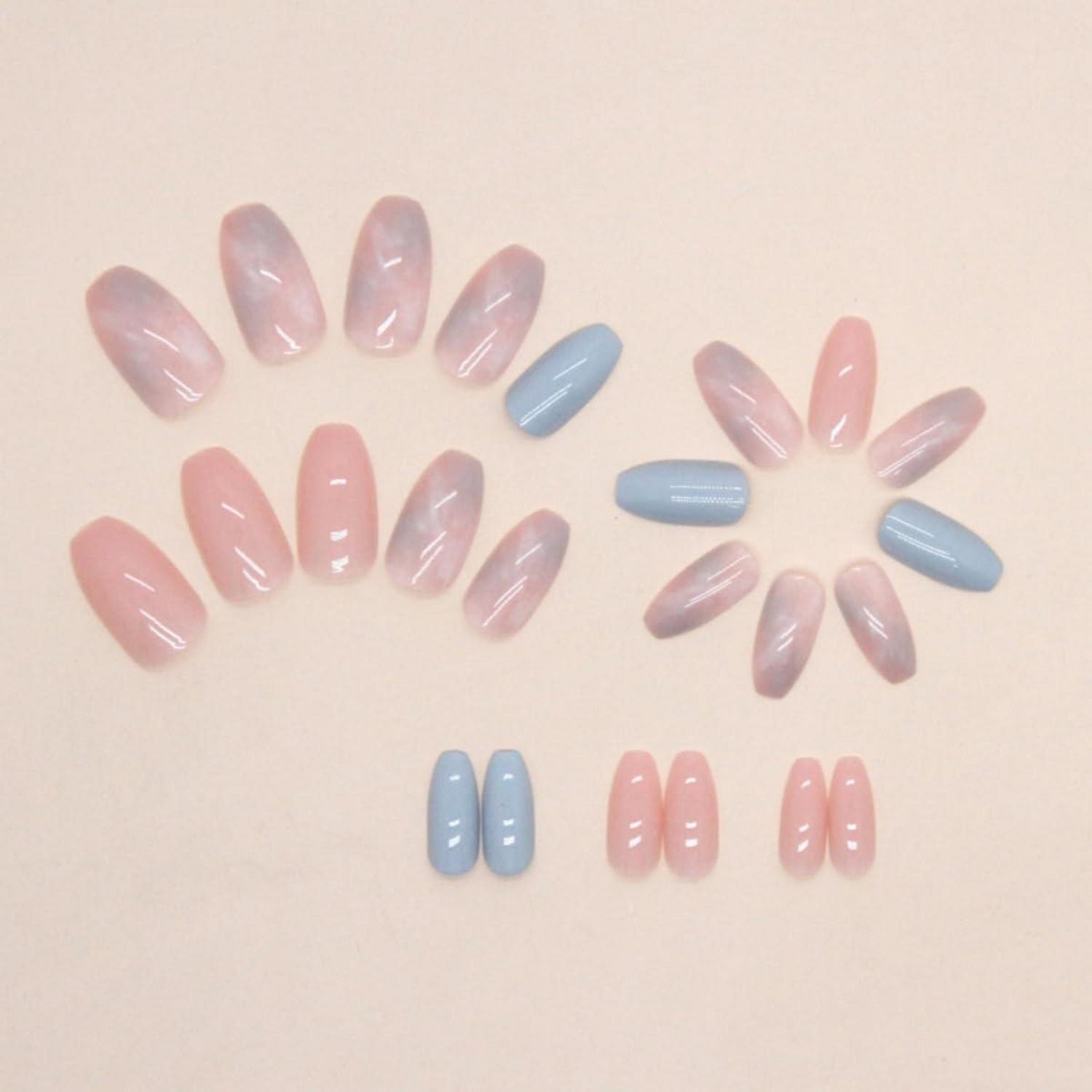 24er Set Pink und Blaue Press on Nägel