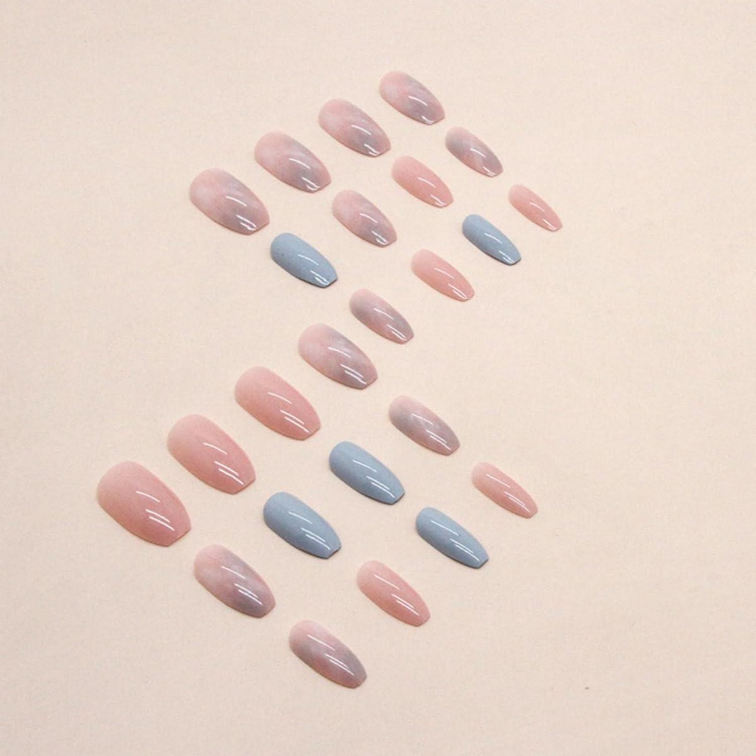 24 Stück Pink und Blau Nägel Zum Aufkleben Mittel, Sarg Press on Nails
