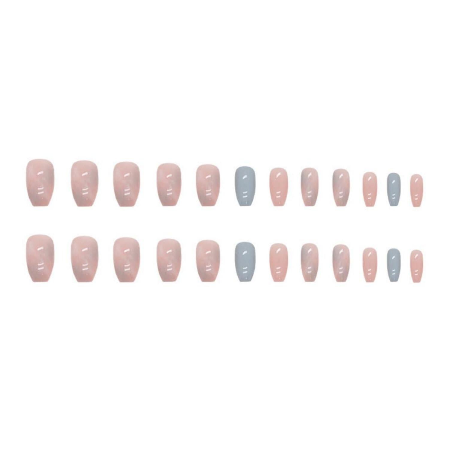 24 Stück Pink und Bleu Nägel Zum Aufkleben Mittel, Sarg Press on Nails Glossy Ballerina Fake Nails Lang für Frauen