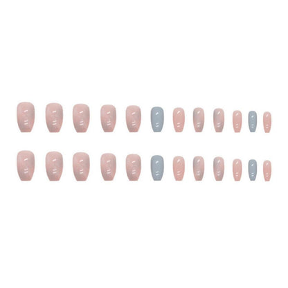 24 Stück Pink und Bleu Nägel Zum Aufkleben Mittel, Sarg Press on Nails Glossy Ballerina Fake Nails Lang für Frauen