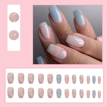 24 Stück Pink und Blau Press-on Nägel Mittel Sarg Nägel Kunstnägel Lang