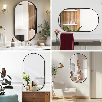 Oval Wandspiegel Schwarz 55x75cm - Modernes Badezimmer Dekor