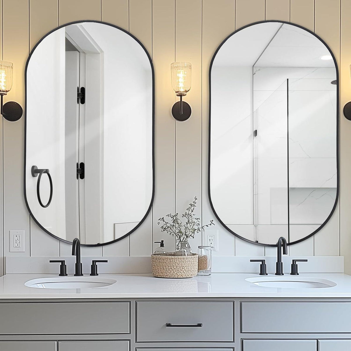 Oval Wandspiegel Schwarz 55x75cm - Modernes Badezimmer Dekor