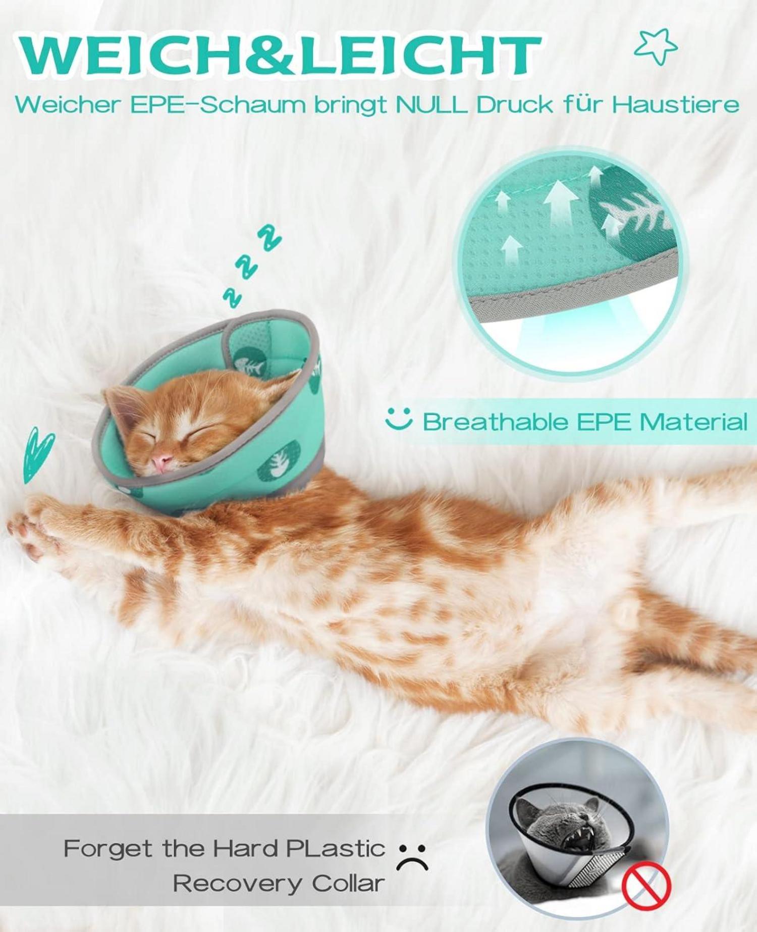 Verstellbare Halskrause für Katzen - Weiches Kragen Cone in Grün L