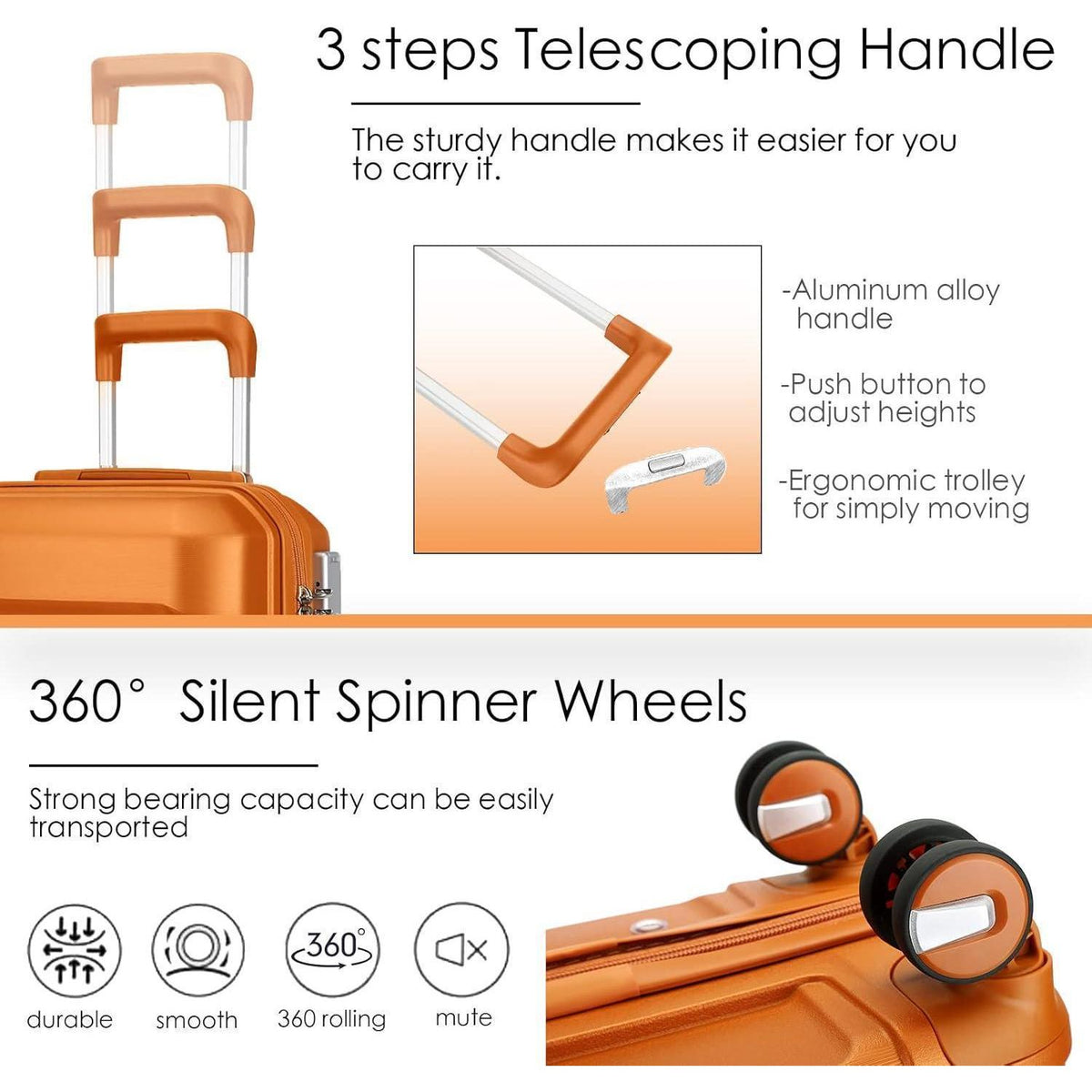 Hartschalenkoffer Set 4tlg. – Orange Reisekoffer mit TSA-Schloss