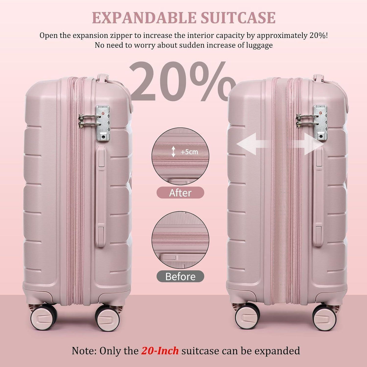 Hartschalenkoffer Set 4-teilig Rosa mit TSA Schloss & Doppelrollen