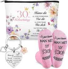 Geschenkset 30. Geburtstag Kosmetiktasche Socken Schlüsselanhänger