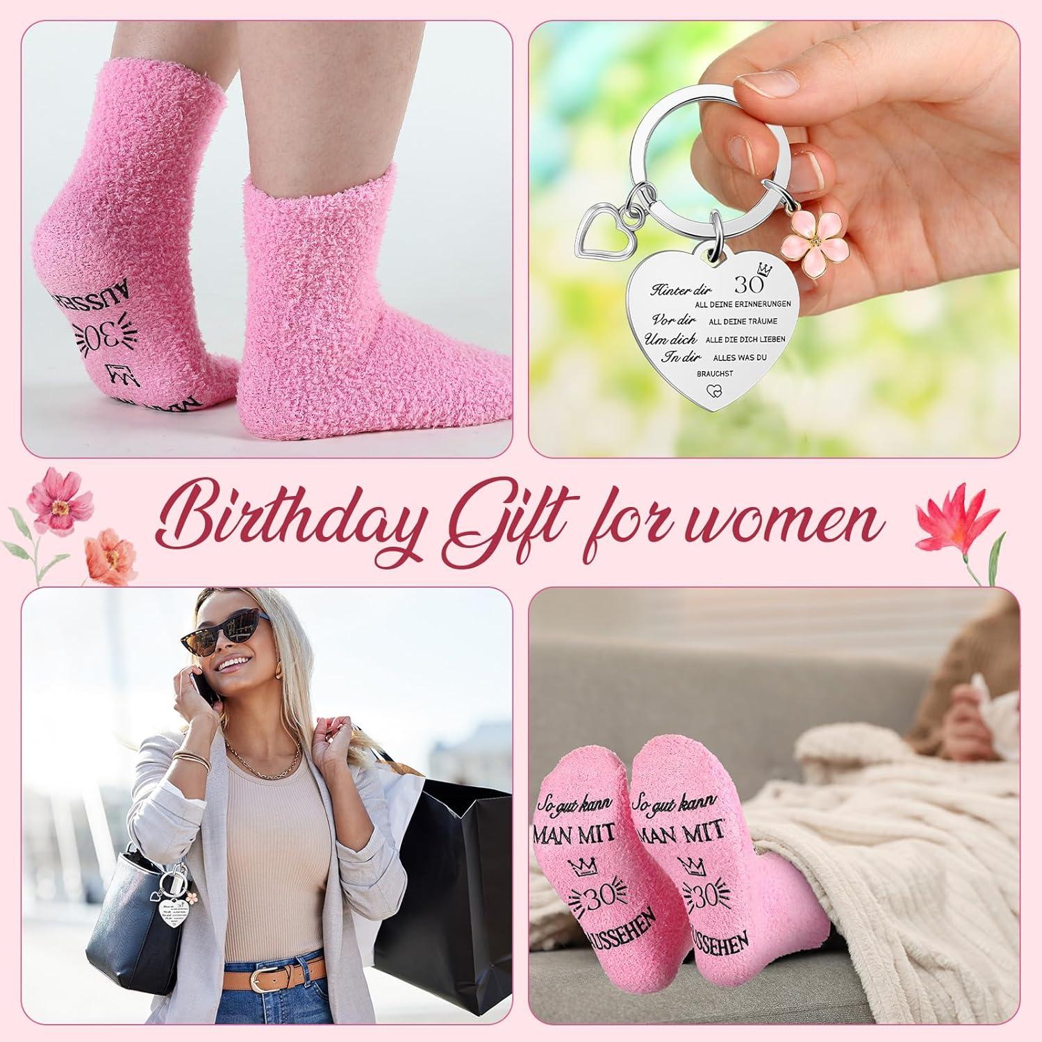 Geschenkset Frauen 30. Geburtstag Kosmetiktasche Socken Schlüsselanhänger