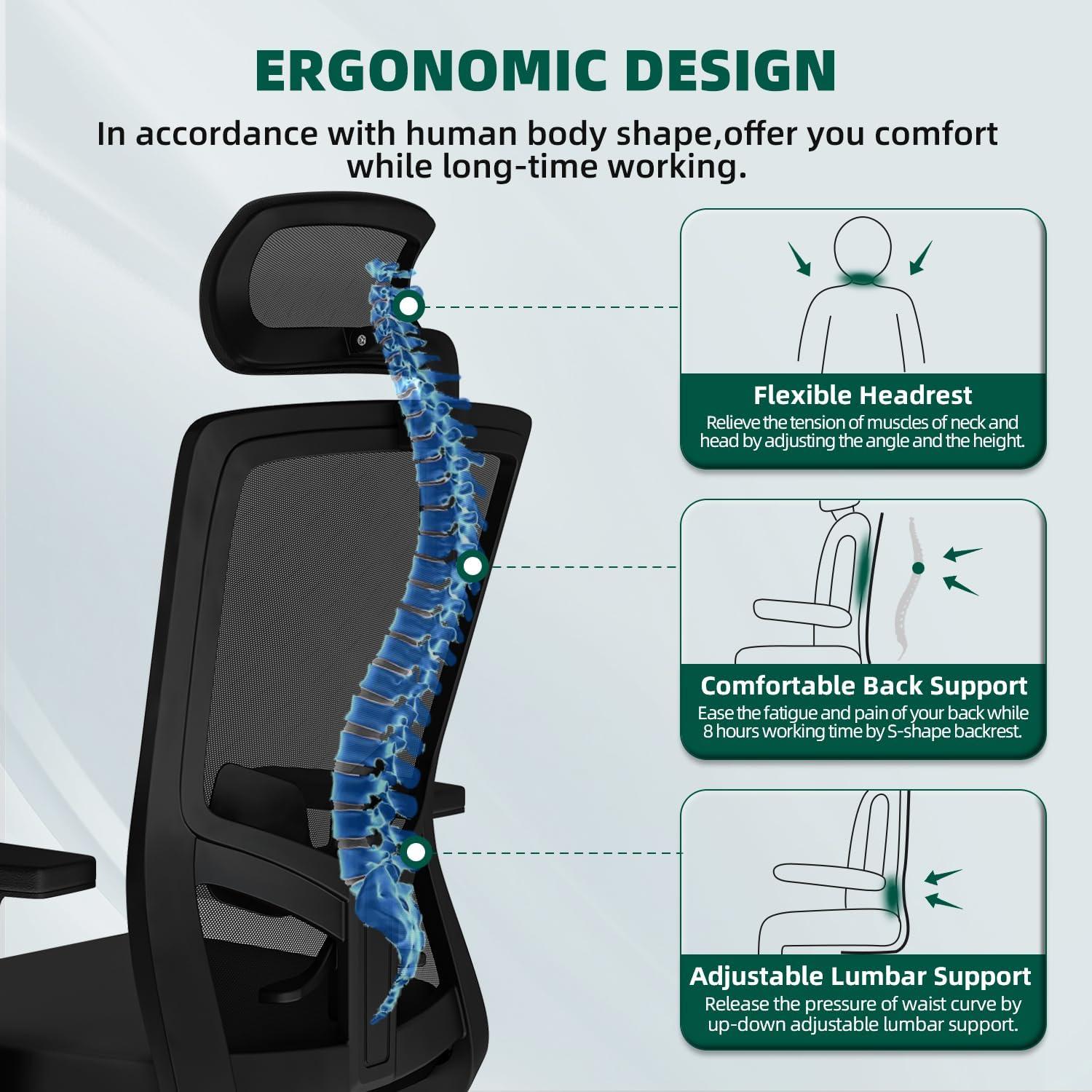 Ergonomischer Bürostuhl mit verstellbarer Lendenstütze und