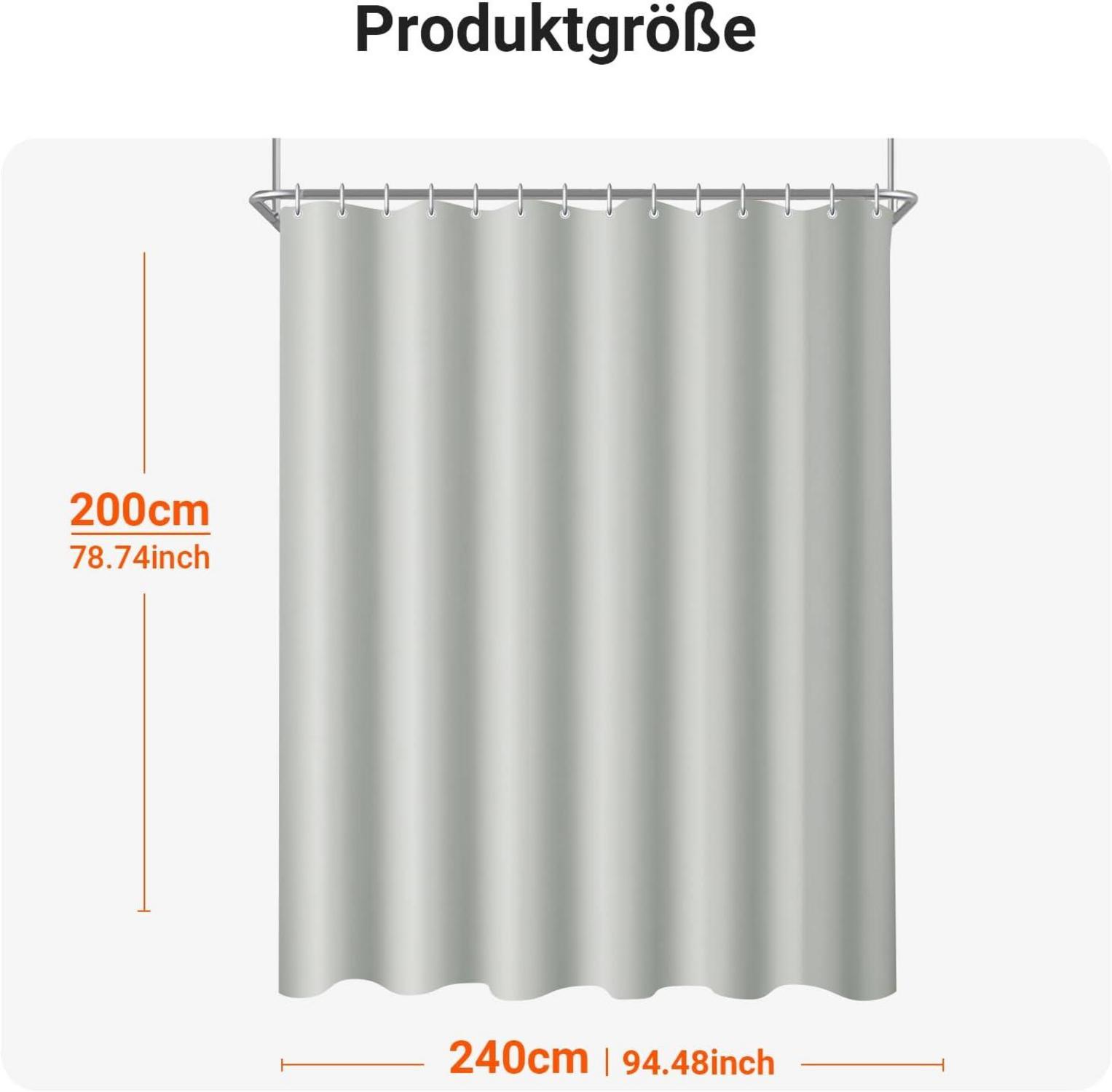 Duschvorhang 240x200cm Grau Polyester Antischimmel Textil Wasserdicht