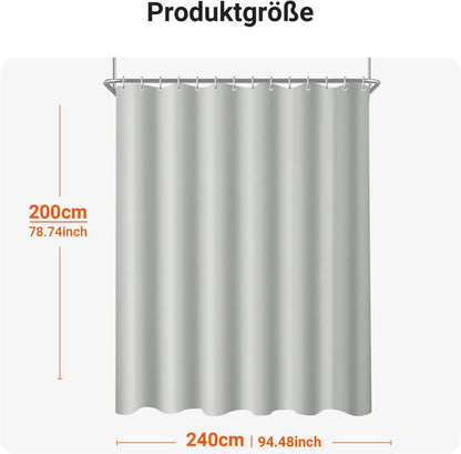 Duschvorhang 240x200cm Grau Polyester Antischimmel Textil Wasserdicht
