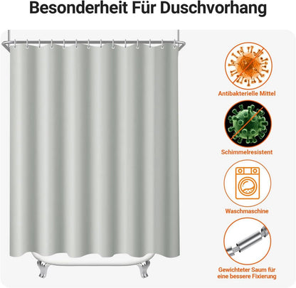 Lerores Duschvorhang Grau 240x200cm, Antischimmel Wasserabweisend 1er Pack