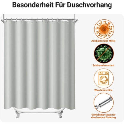 Duschvorhang Grau 180x180 cm Textil Wasserabweisend Waschbar mit Ringen