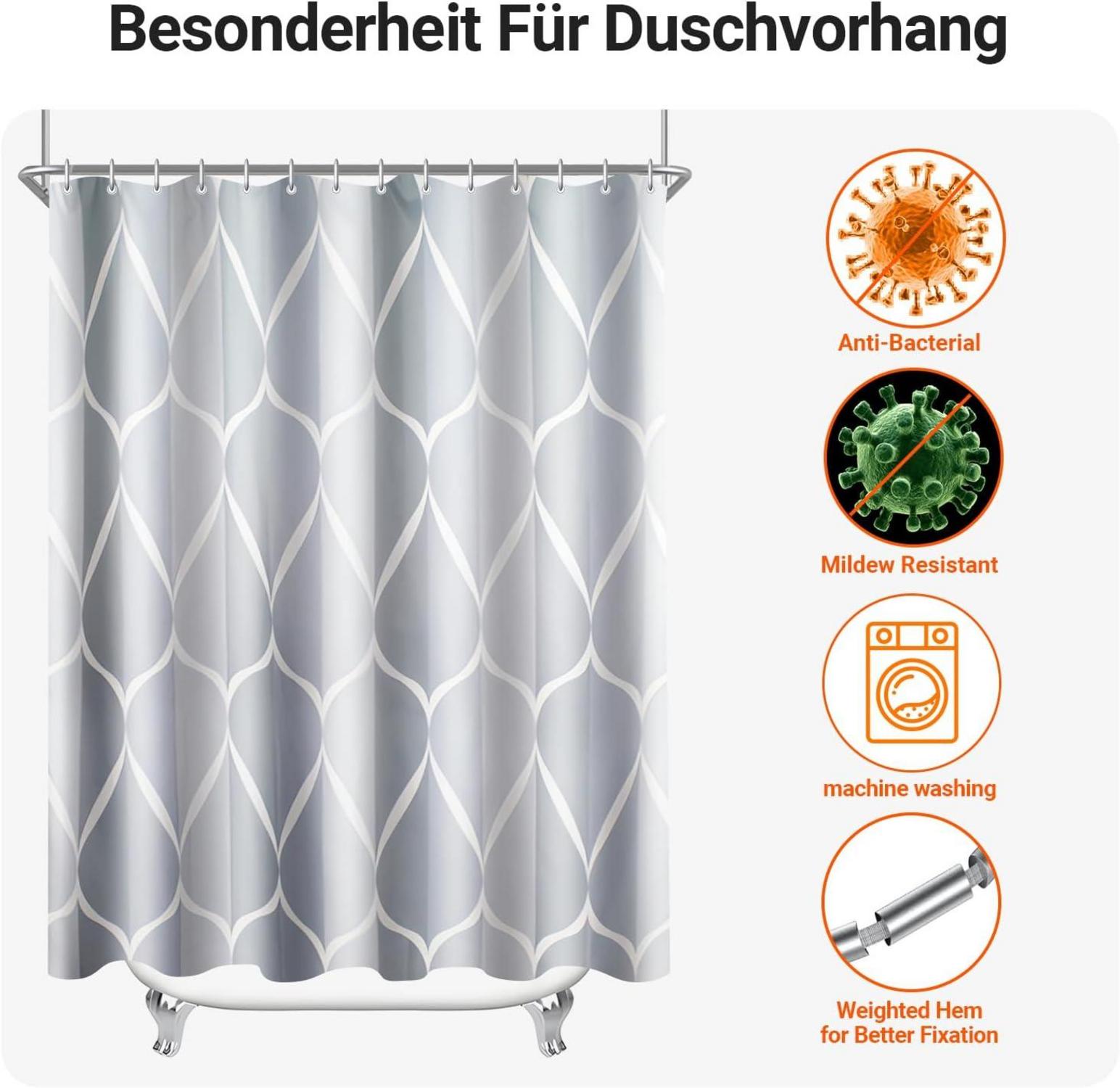 Duschvorhang Water Droplets 240x200cm, Antischimmel, Wasserabweisend, Waschbar