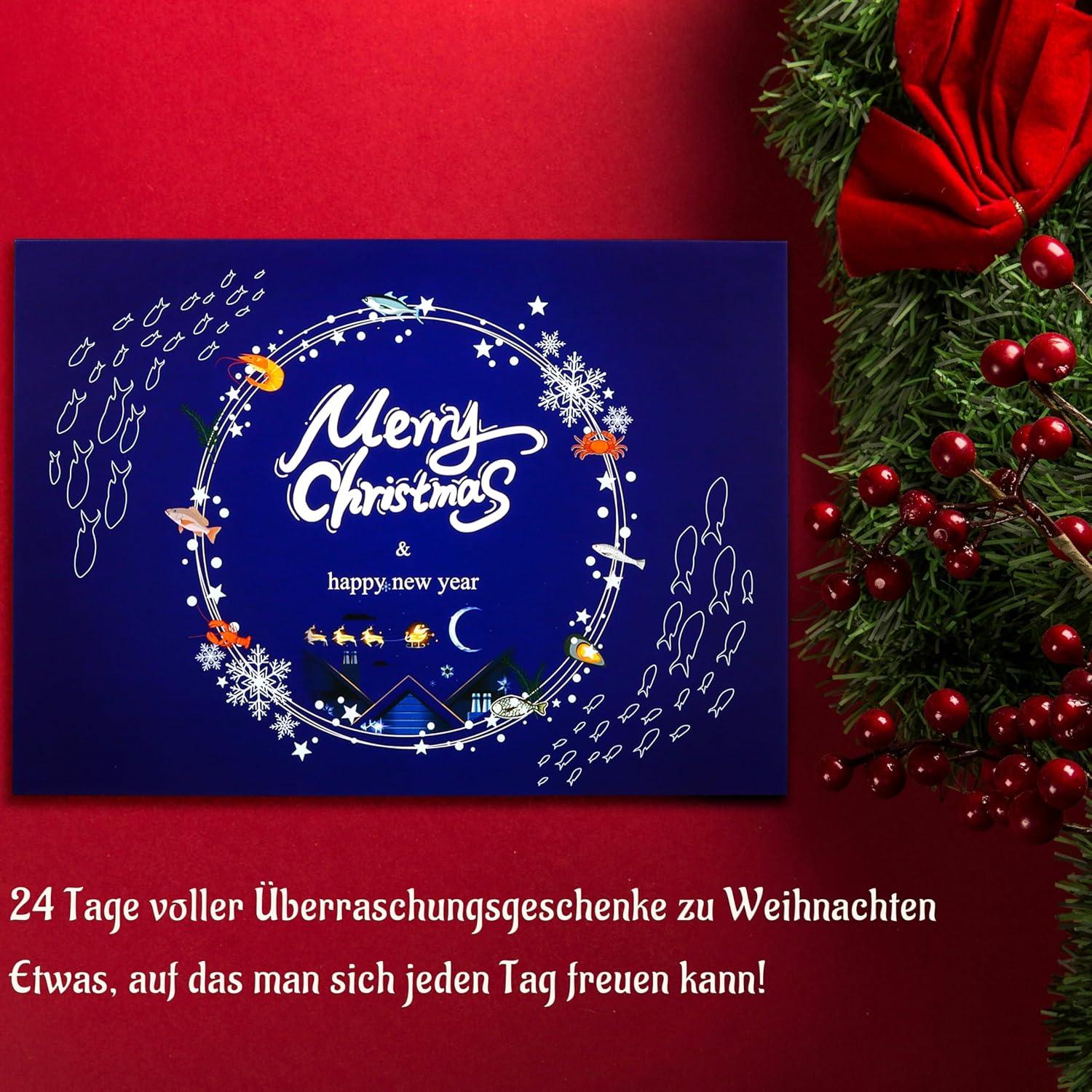 Adventskalender Angeln 2024 Köder Mix Weichköder Hartköder 24 Tage Überraschungen