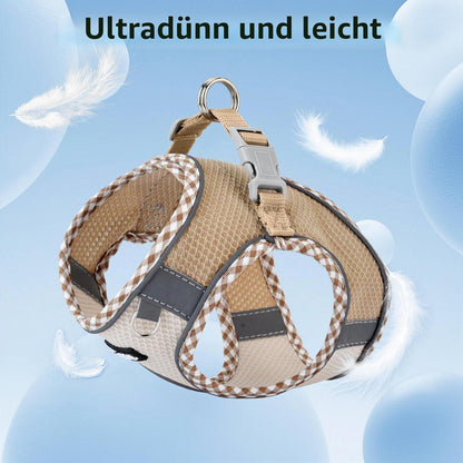 Hundegeschirr Ausbruchssicher mit Leine – Atmungsaktiv & Reflektierend Braun-Beige M