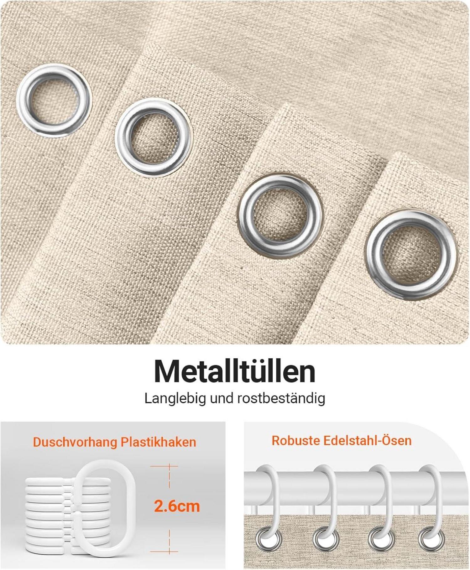 Duschvorhang 180x180cm Beige Polyester Wasserdicht Anti-Schimmel 12