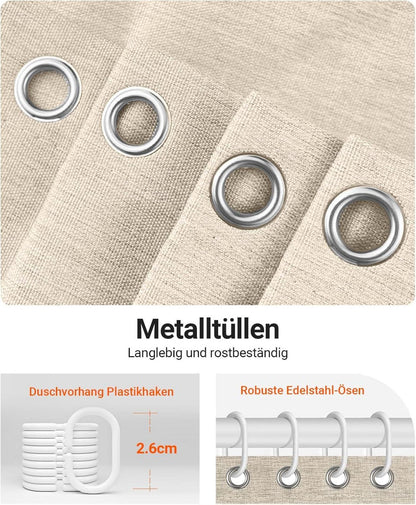 Duschvorhang 180x180cm Beige Polyester Wasserdicht Anti-Schimmel 12