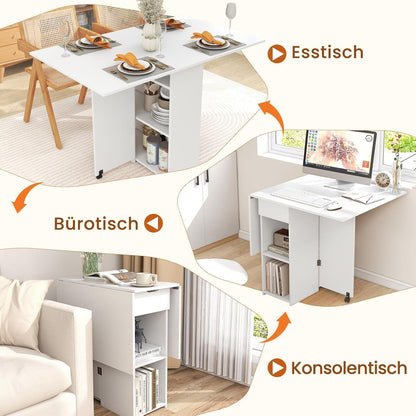 Klapptisch weiß – Mobiler Esstisch mit Stauraum