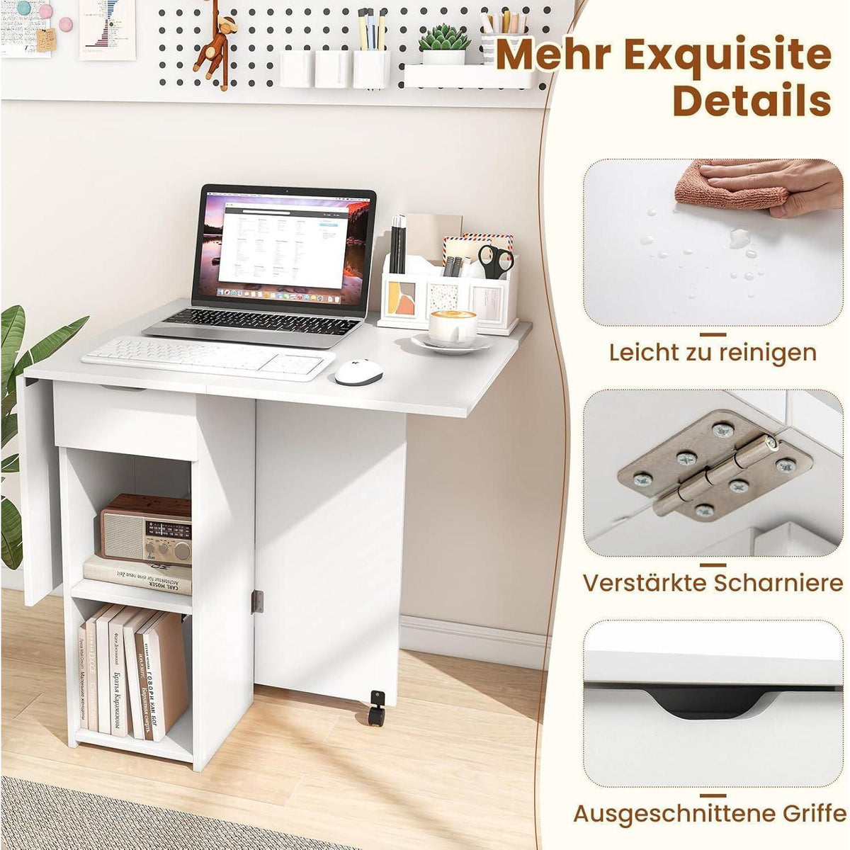 Klapptisch weiß – Mobiler Esstisch mit Stauraum