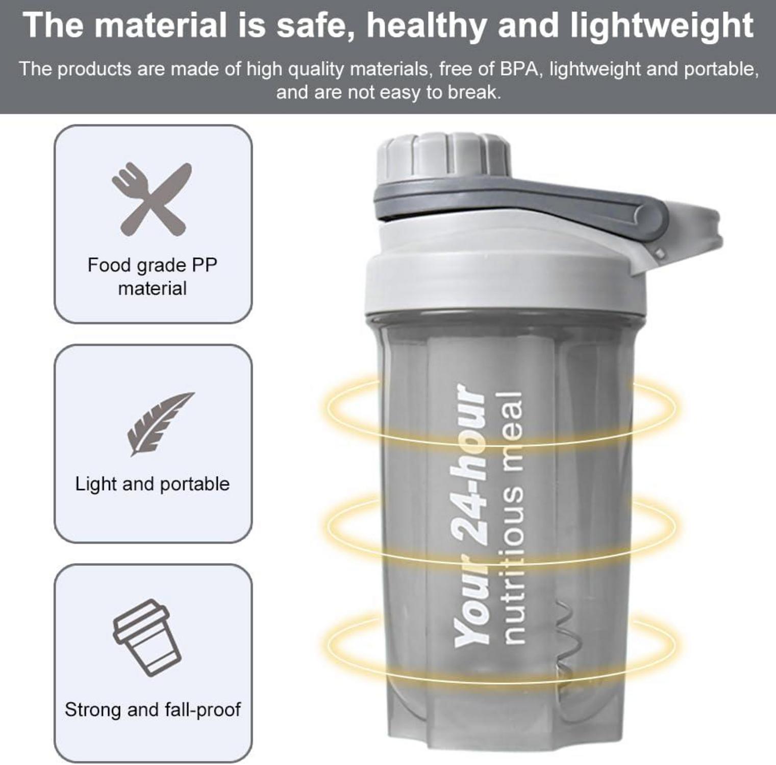 Protein Shaker 600ml mit Sieb und Mess-Skala Auslaufsicher BPA-frei