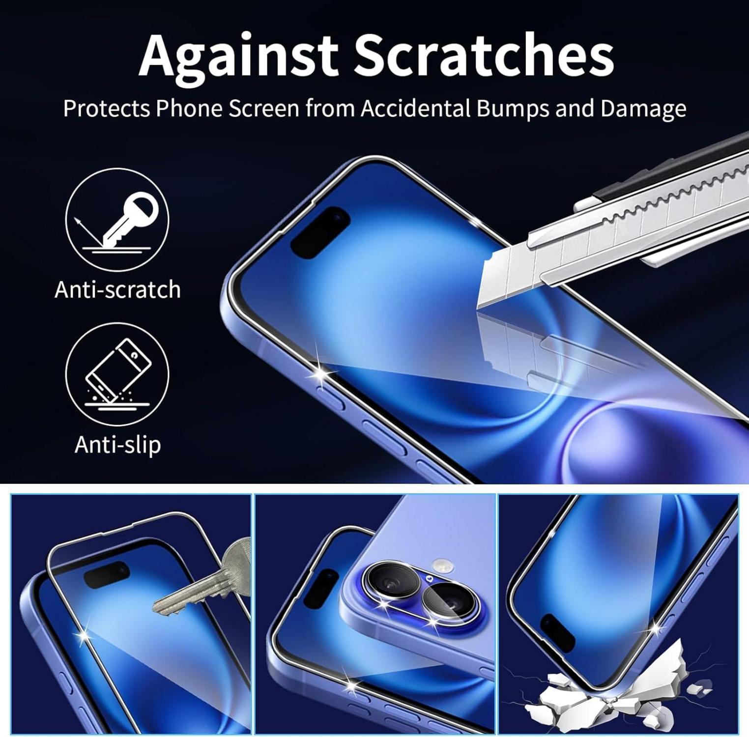 Schutzfolie für iPhone 16 Panzerglas mit Positionierhilfe