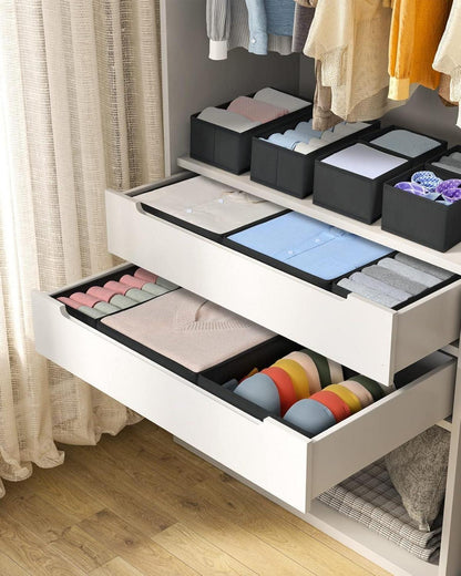 12er Schrank Organizer Set für Schubladen Aufbewahrungsboxen, Unterwäsche Organizer, Kleiderschrank Ordnungssystem - Schwarz