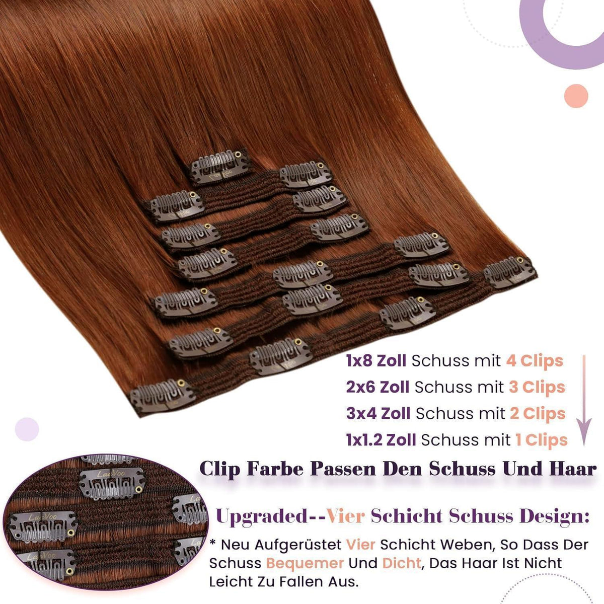 Rote Echthaar Clip-in Extensions 50cm – Salon Qualität
