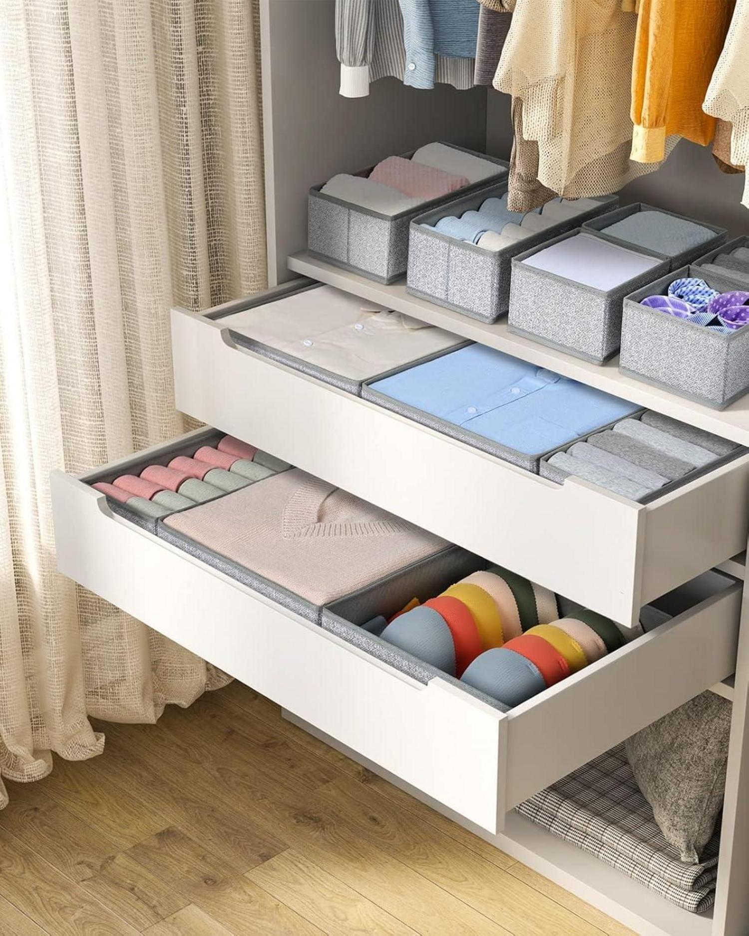 Homsorout Schrank Organizer 12 Stück, Faltbare Aufbewahrungsboxen für Kleiderschrank, Grau