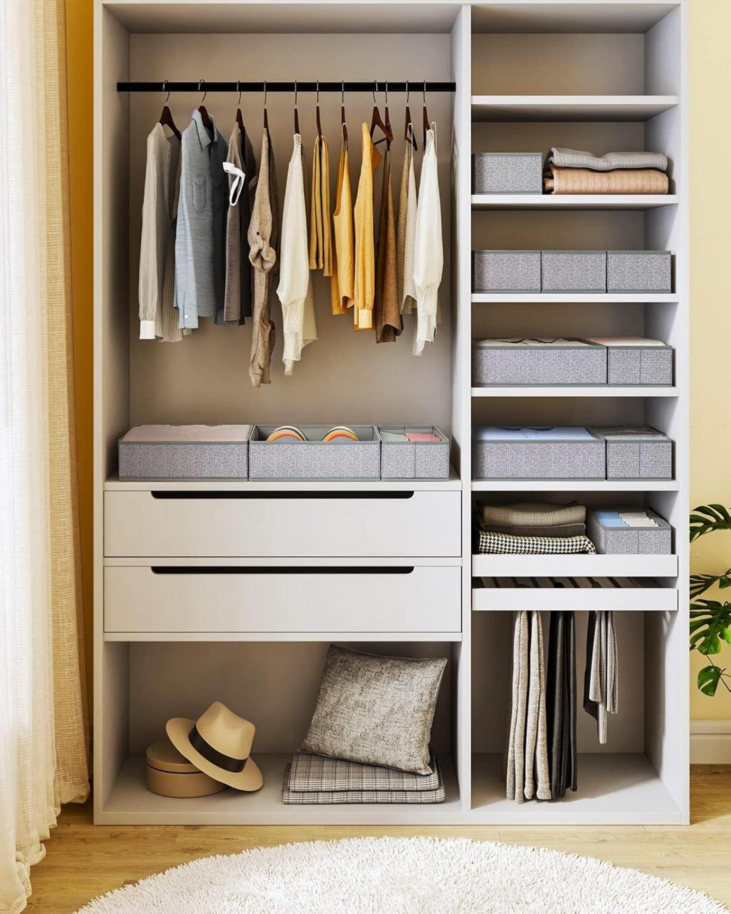 Schrank Organizer 12 Stück Faltbar Stoff Aufbewahrungsbox Unterwäsche Grau