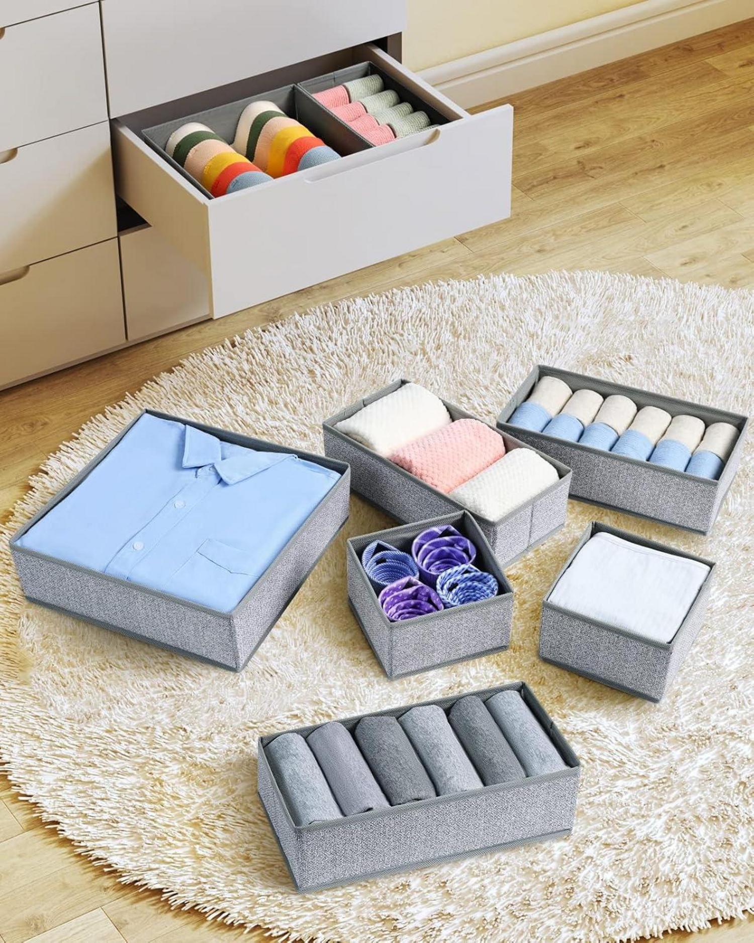 12er Set Schrank Organizer Aufbewahrungsbox Stoff Grau Meliert