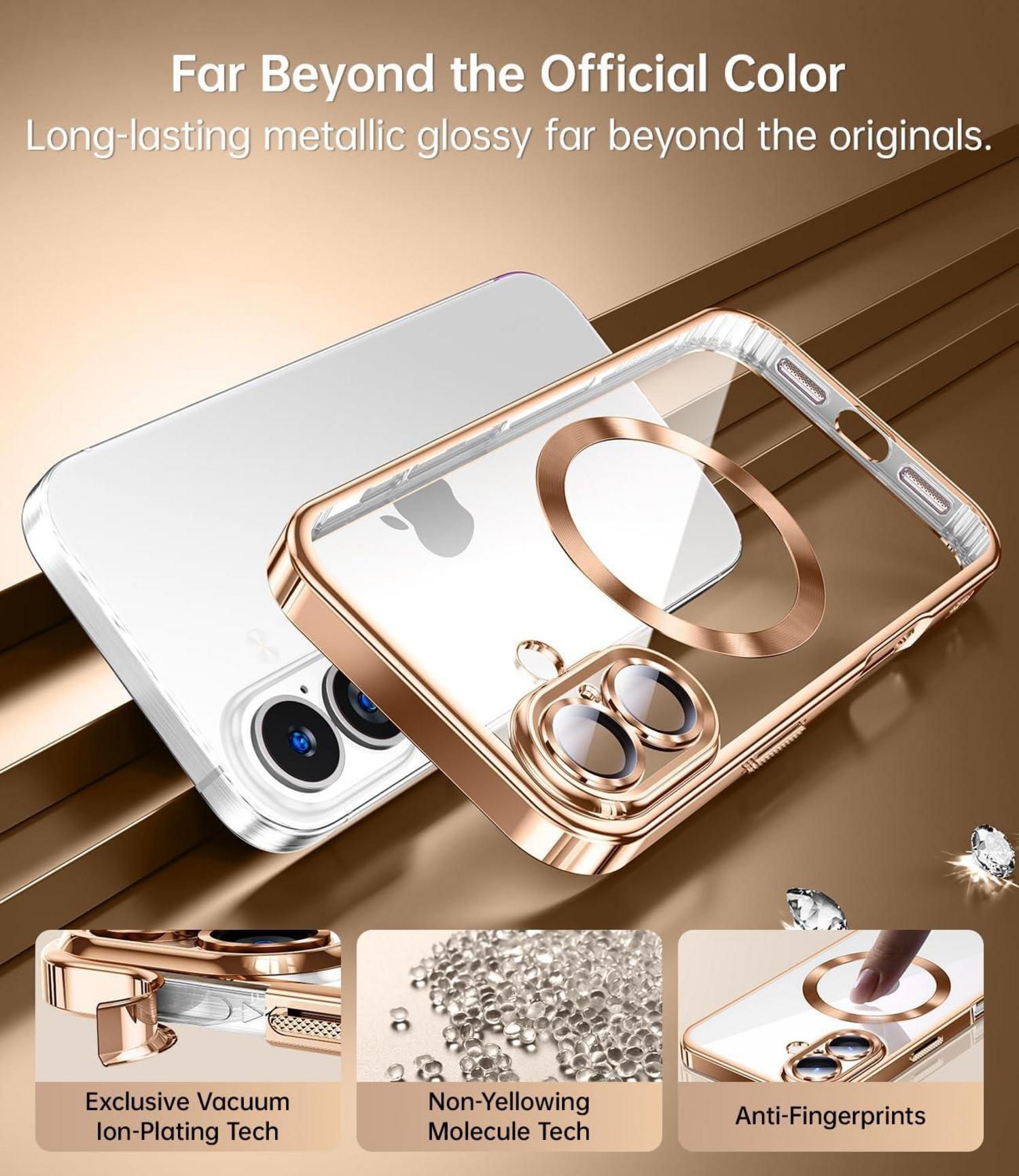 JUESHITUO 3-in-1 Magnetische Hülle für iPhone 16 Plus mit Schutzfolie in Titan Wüstensand