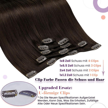 Echthaar Clip Extensions Braun Remy 45cm - 5er Set