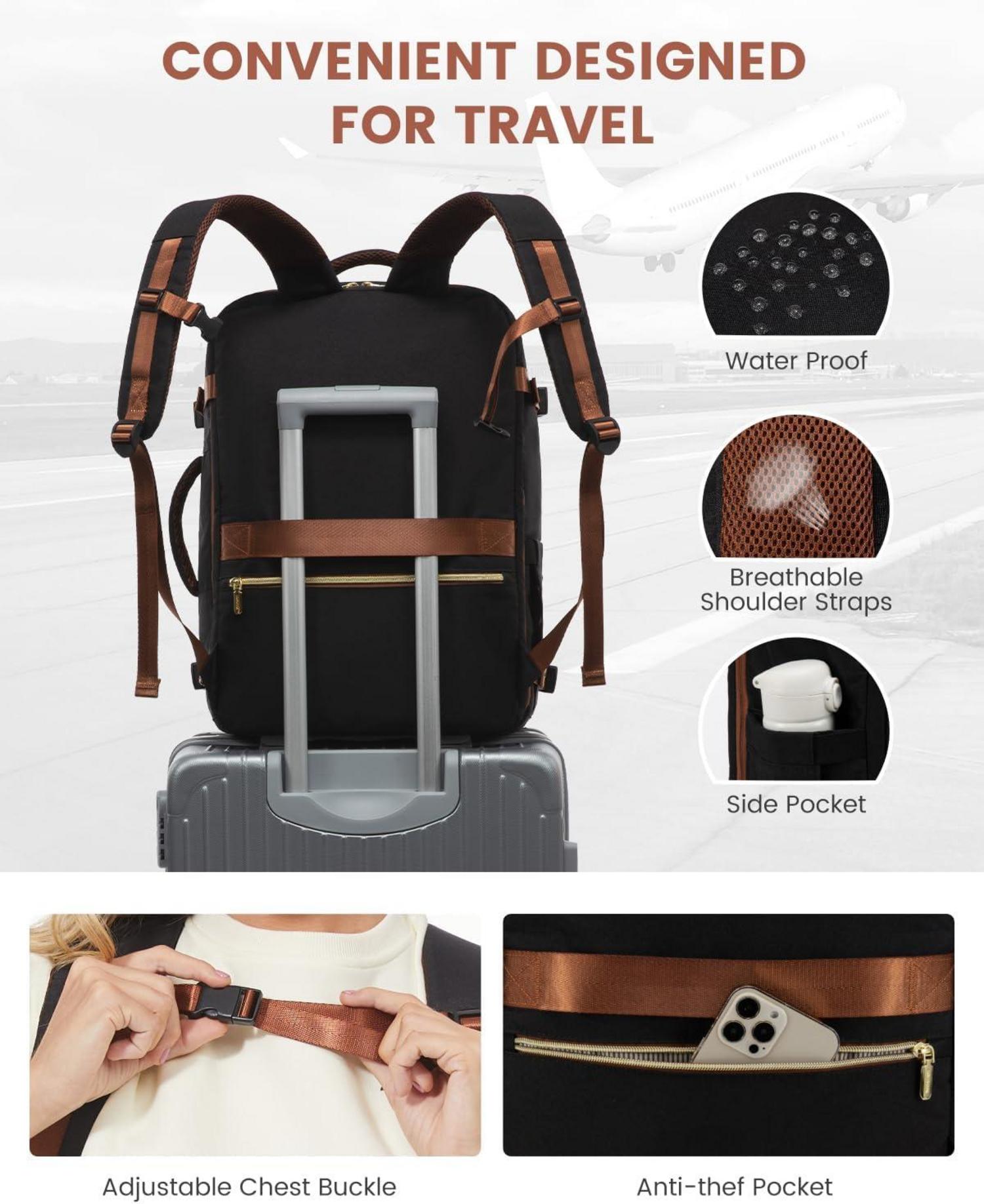 Handgepäck Rucksack 40L Reiserucksack, Laptopfach, USB-Ladeanschluss