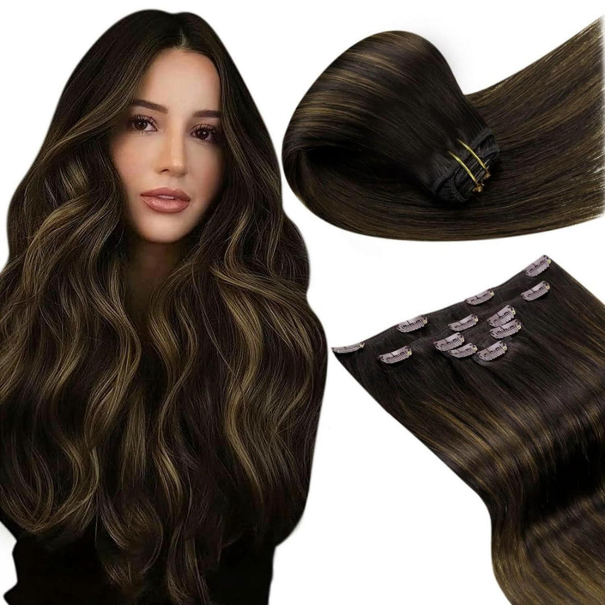 Clip-in Echthaar Extensions Braun 50cm - 5er Set