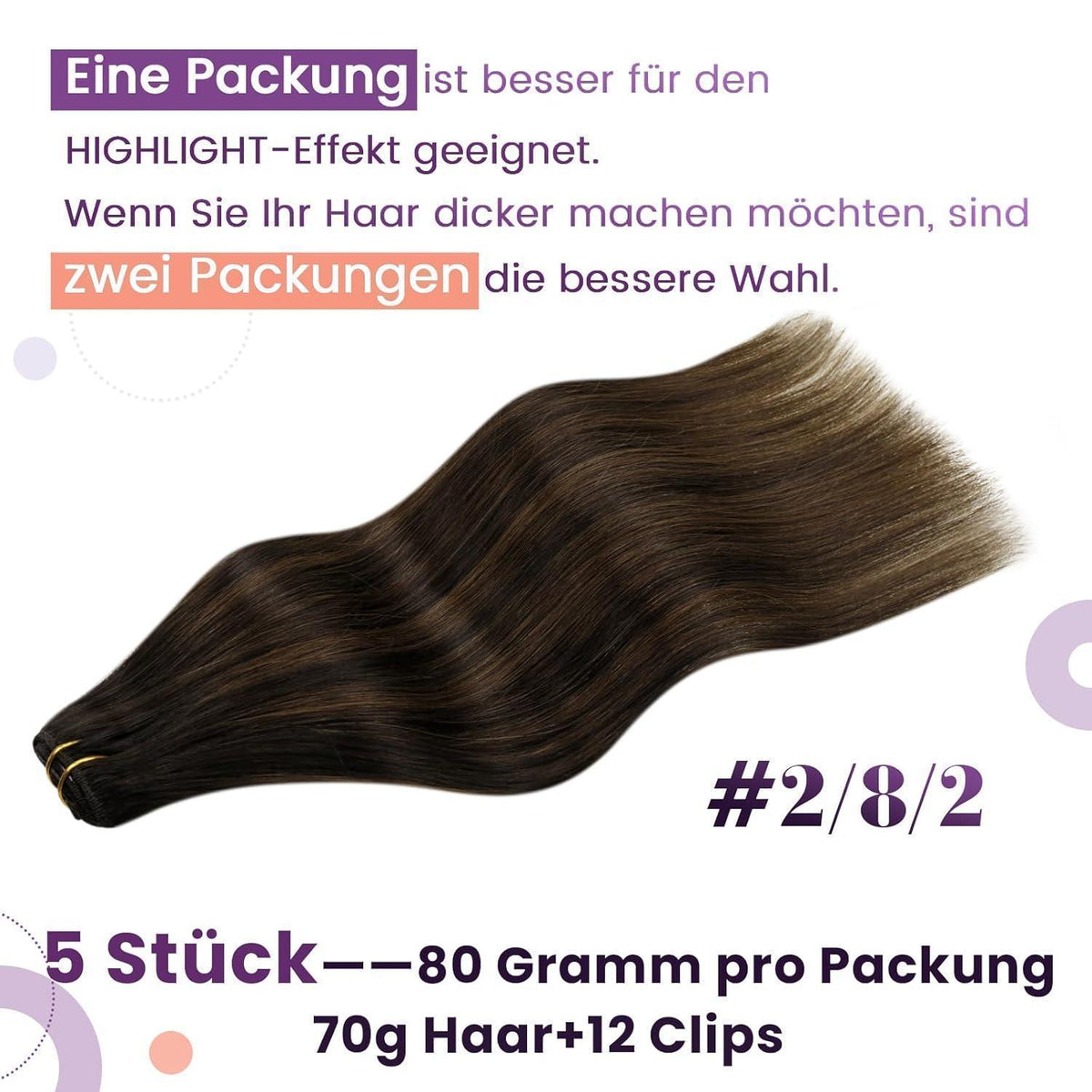 Clip-in Echthaar Extensions Braun 50cm - 5er Set