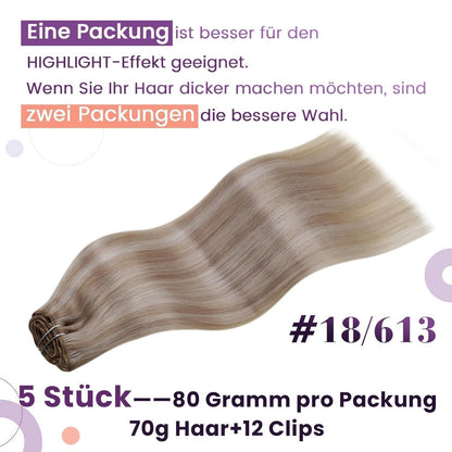 Echthaar Clip-in Extensions Blond Aschblond 55cm