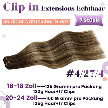 Echthaar Clip-in Extensions Braun Ombre 60cm