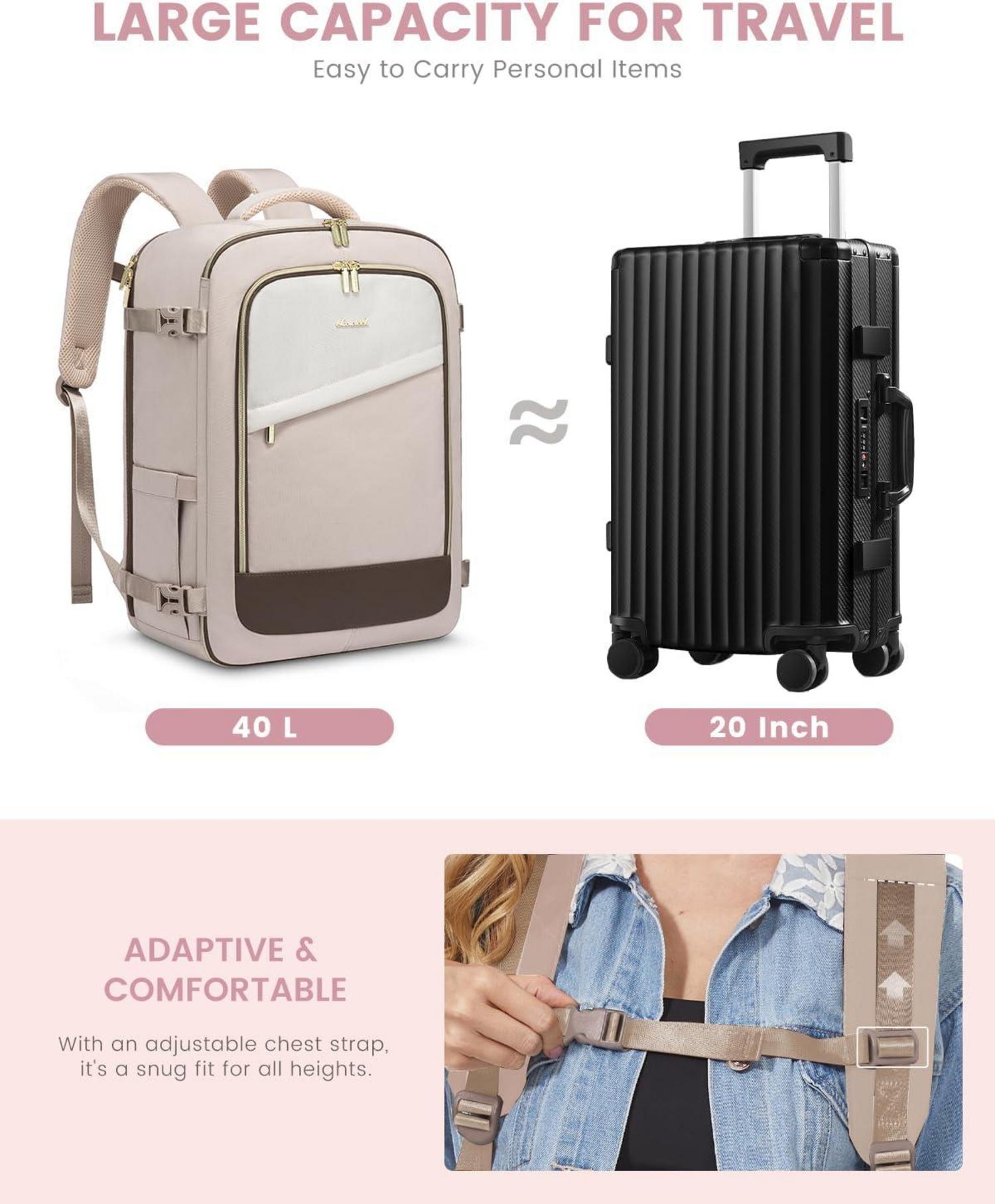 Handgepäck Rucksack Damen Wasserdicht 40L Flugzeug & Laptopfach
