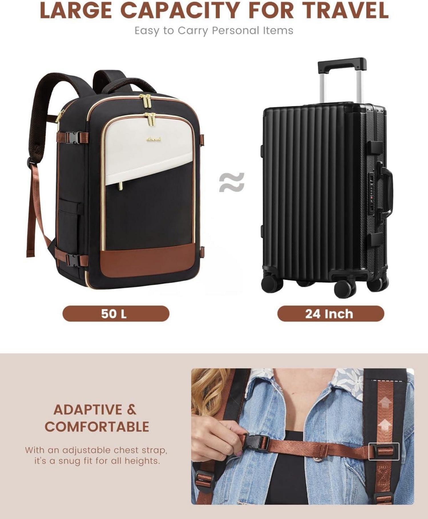 Handgepäck Rucksack 50L Flugzeug Reiserucksack Damen Wasserdicht