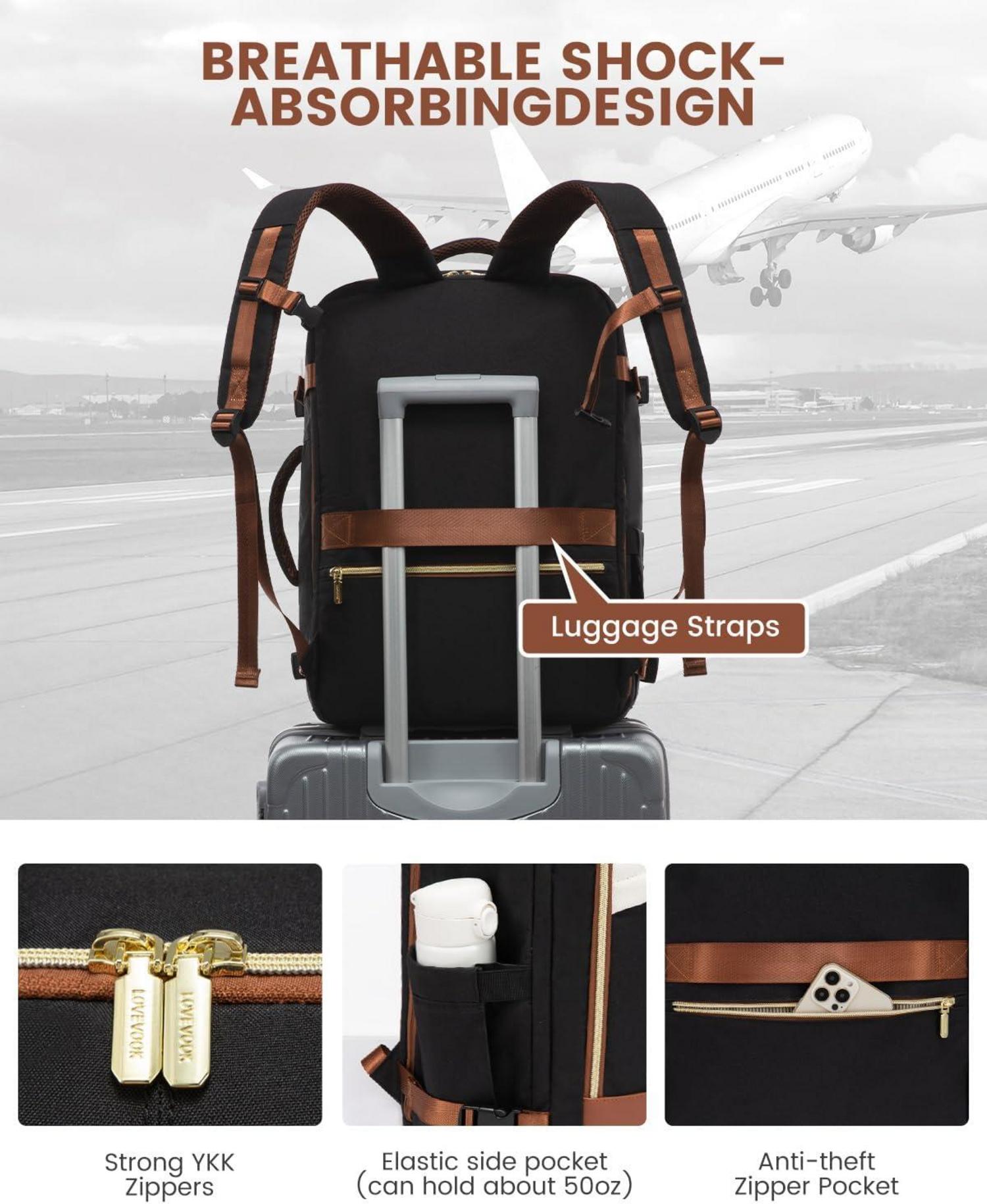 Handgepäck Rucksack Flugzeug 50L Damen Wasserdicht USB-Ladeanschluss