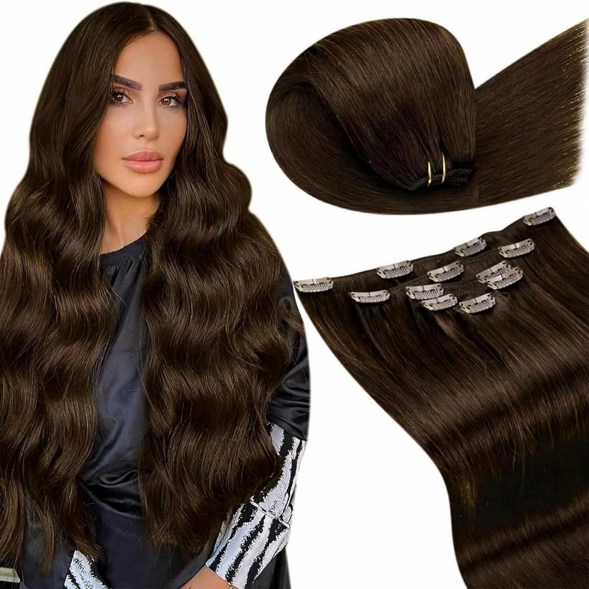 Echthaar Clip Extensions Braun 55cm – Remy Haarverlängerung