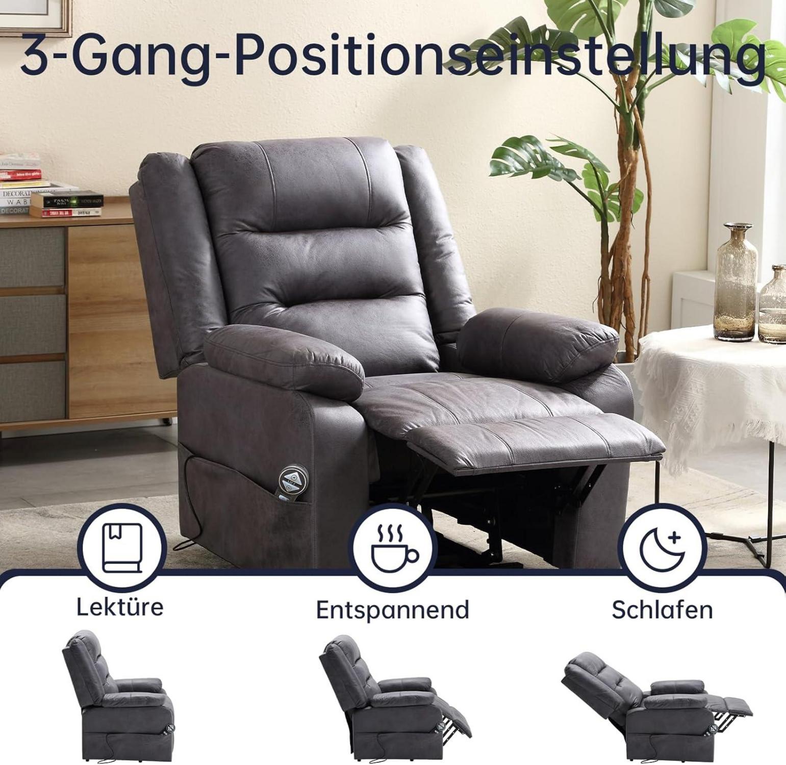 Elektrischer Fernsehsessel mit Wärmefunktion und Liegefunktion, Grau, 220kg