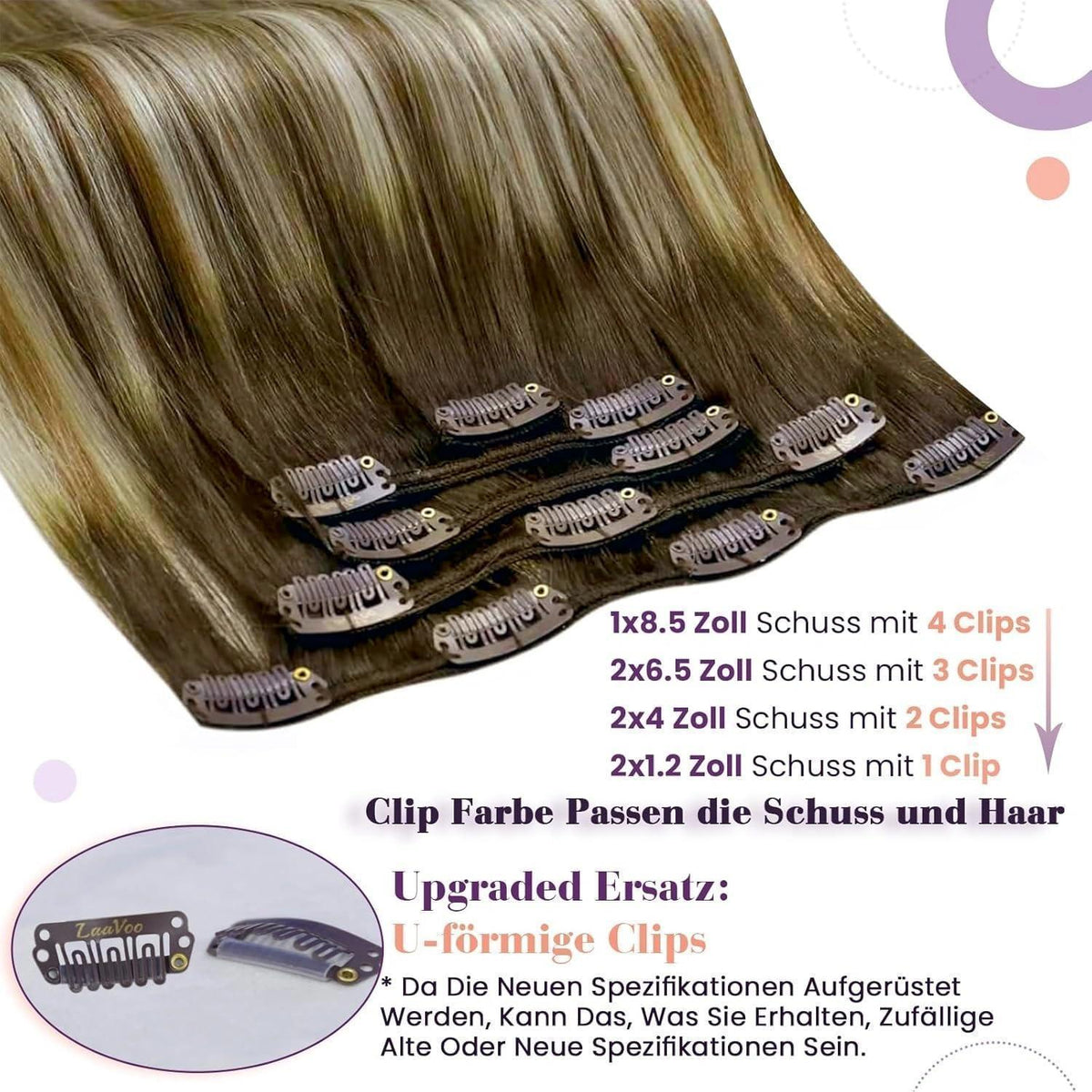 Echthaar Clip in Extensions Ombre Braun-Blond 55cm