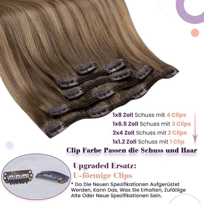 Echthaar Clip-in Extensions Braun Balayage 35cm