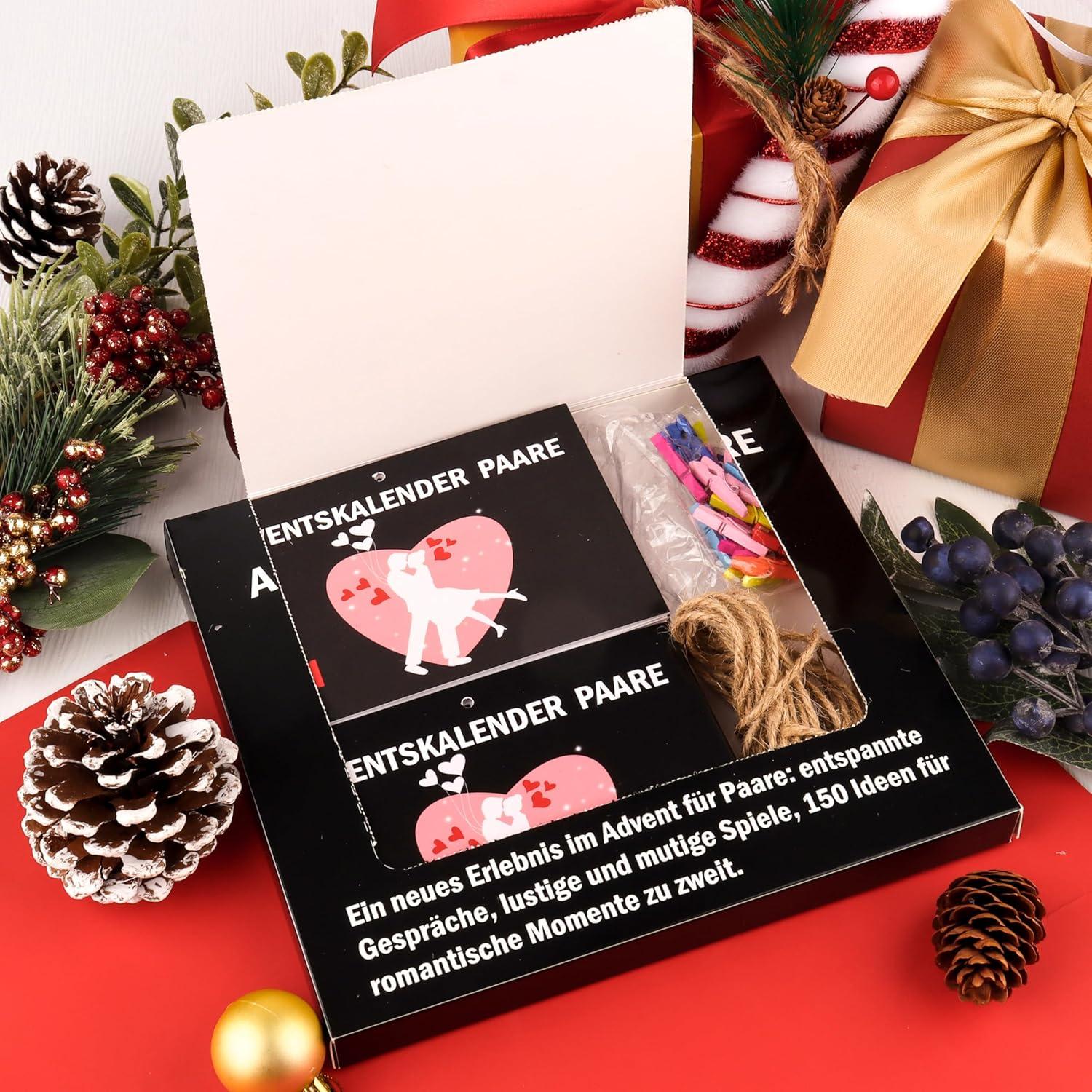Weihnachts Adventskalender Paare Geschenkbox 25 Karten Clips